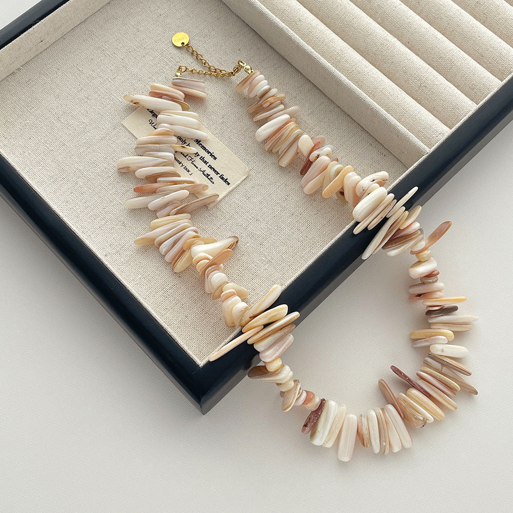 Beadlike Fritillaria Beaded Hawaiian Natural Shell Puka Shell Necklace – Coastal Boho Statement Jewelry