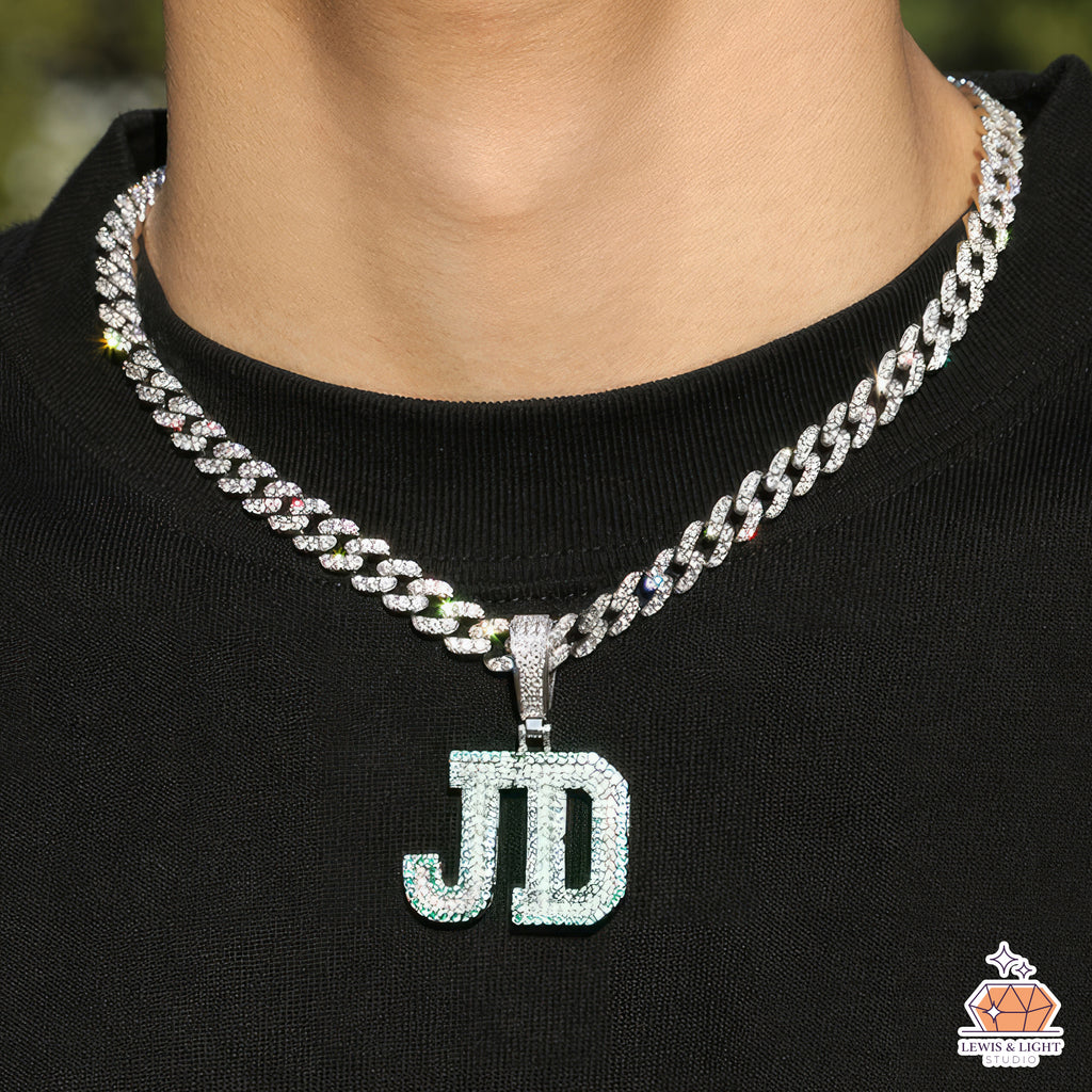 Collar con colgante con nombre JAS helado: cadena personalizada de hip hop urbano y gruesa