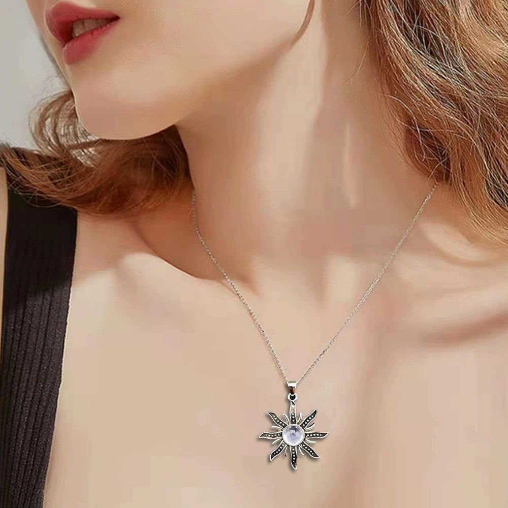 Bohemian Rapunzel Sun Necklace – Moonstone Necklace – Celestial Boho Jewelry