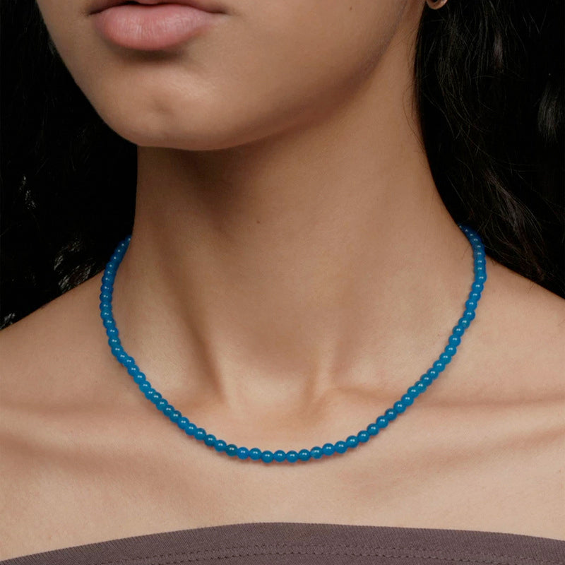 Blue Agate & Lapis Lazuli Beaded Necklace – Minimalist Natural Stone Necklace for Everyday Elegance