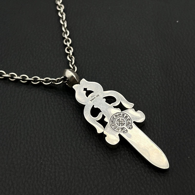 Chrome Heart Dagger Pendant | 925 Sterling Silver Double Dagger Necklace | Hip-Hop, Y2K Punk Gothic Jewelry