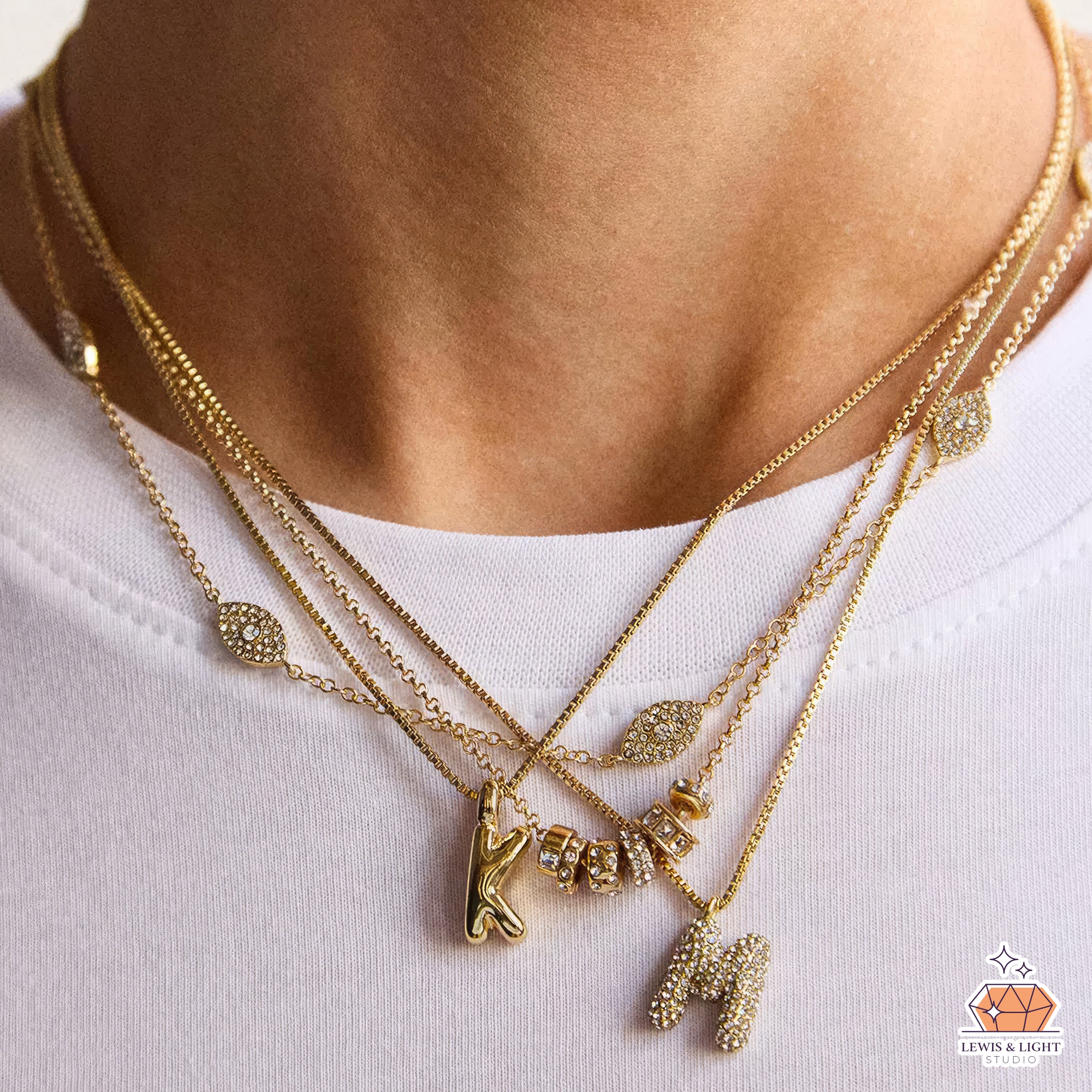 BaubleBar Renee Charm Necklace – Brass with Colorful Glass Stones