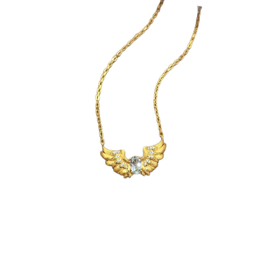 Angel Wing Necklace – Natural Topaz Sterling Silver S925 18K Gold Plated