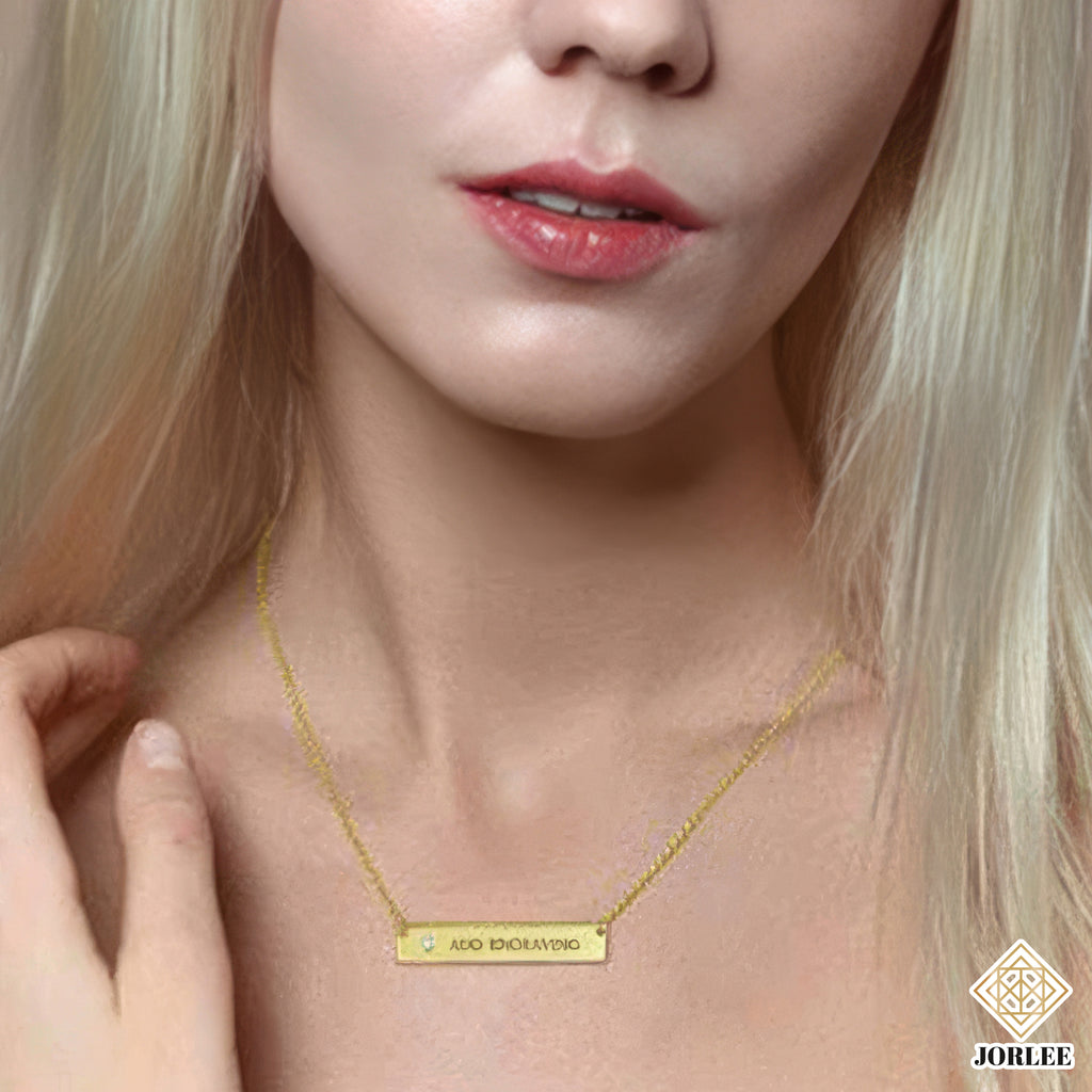 ID Nameplate Necklace in 925 Sterling Silver – Personalized Engraved Bar Necklace for Women