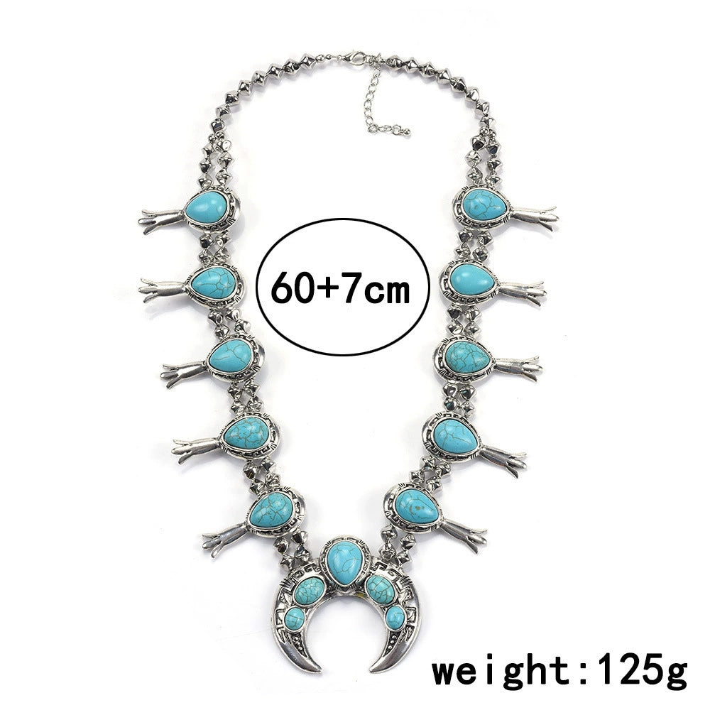 ARIS DESIGNER Faux Blue Turquoise Squash Blossom Necklace – Skelapparel Southwestern Navajo Pearl Set | Kingman Style