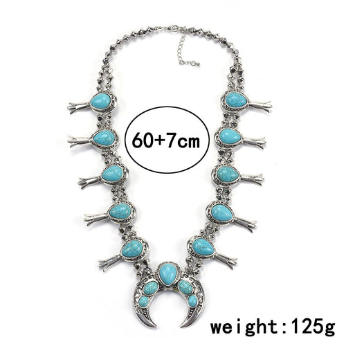 ARIS DESIGNER Faux Blue Turquoise Squash Blossom Necklace – Skelapparel Southwestern Navajo Pearl Set | Kingman Style