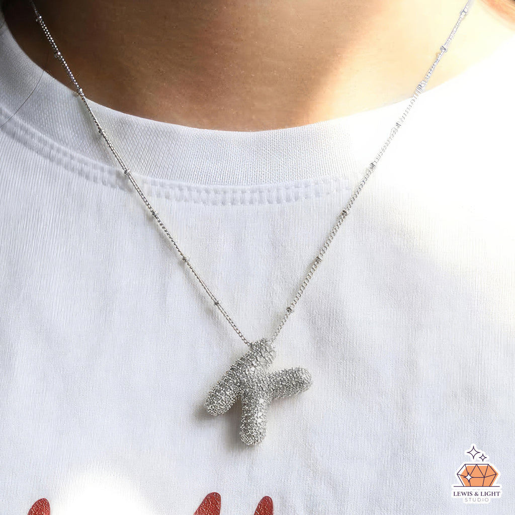 Iced Out Bubble Letter Initial - Silver