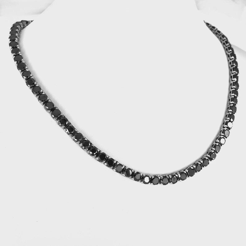 5mm Black Diamond Tennis Necklace – 925 Sterling Silver Iced Out Bling Chain with Spring Buckle | Hip Hop Jewelry