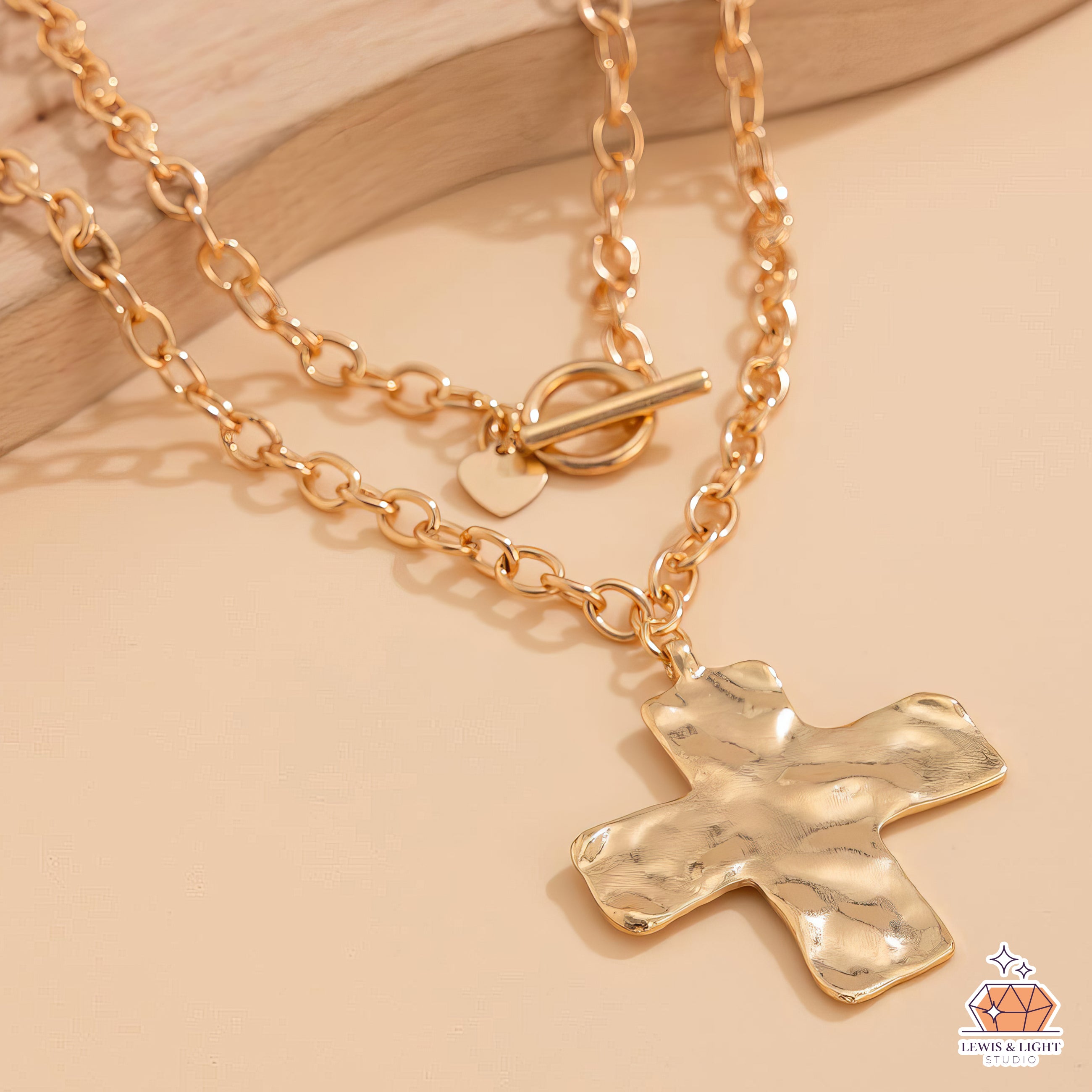 Chunky Hammered Cross Dual Chain