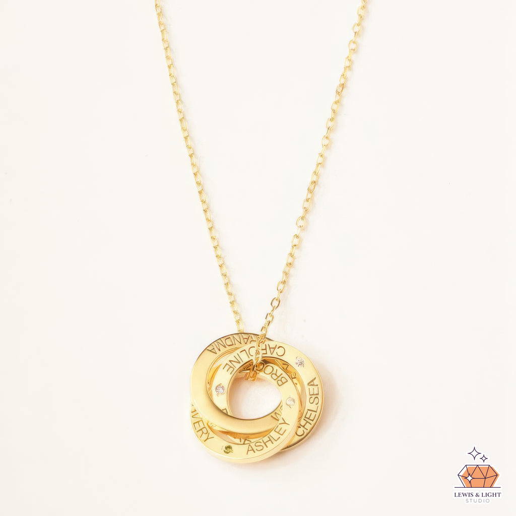 Personalized Interlocking Rings Necklace – Gold-Plated Family Keepsake