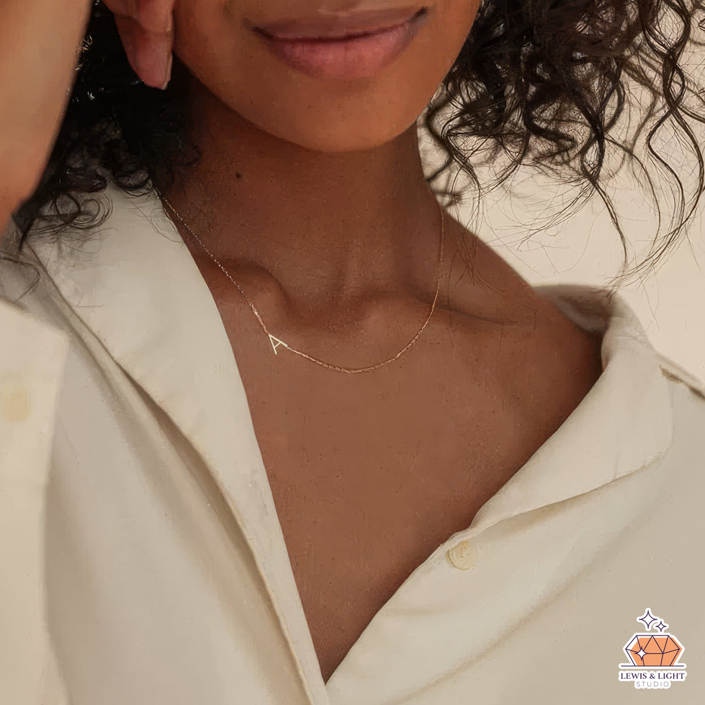 Dainty Personalized Sideways Initial Necklace – Custom Monogram Jewelry