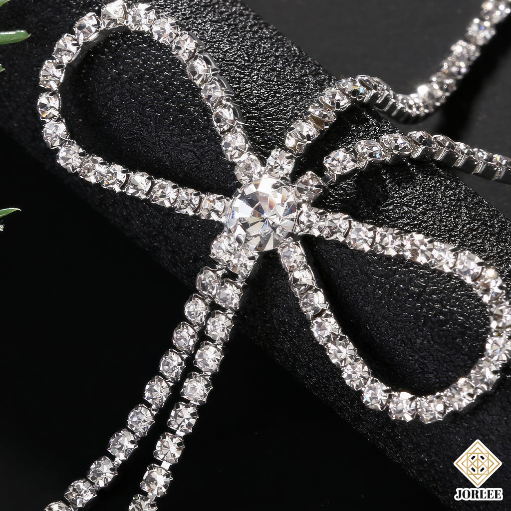 Sparkling Bow Necklace, Rhinestone Choker, Dainty Crystal Ribbon Pendant, Elegant Minimalist Necklace for Women