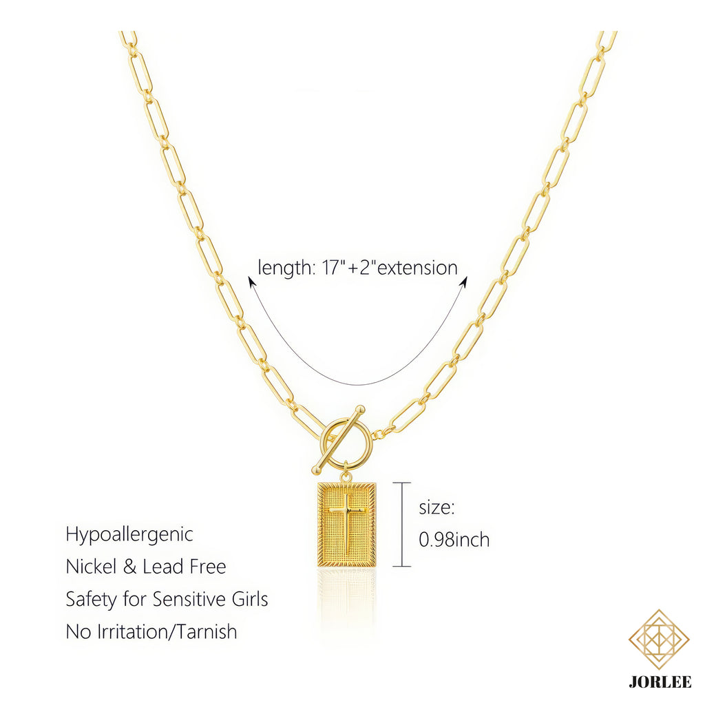 Cross with paper-clip like chain necklace