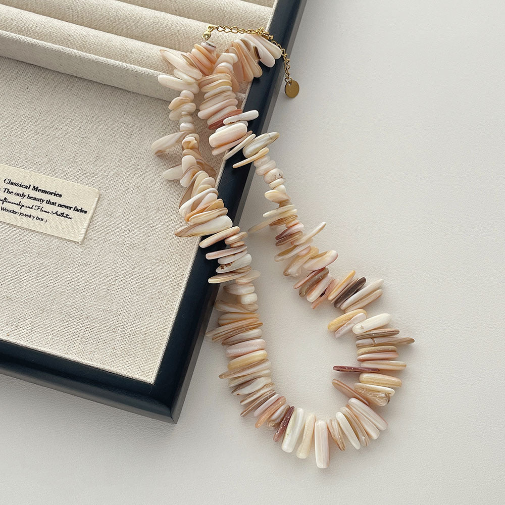 Beadlike Fritillaria Beaded Hawaiian Natural Shell Puka Shell Necklace – Coastal Boho Statement Jewelry