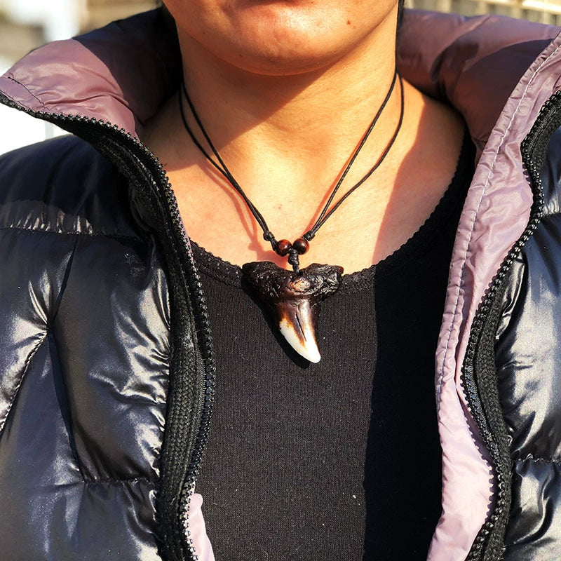 Shark Tooth Necklace | Moroccan Cuban Style Pagan Inca Witchcraft Wax Rope