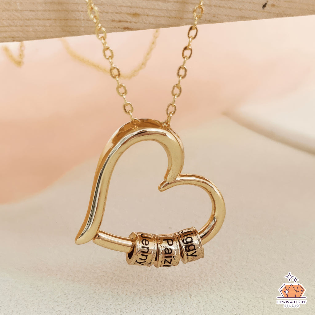 Personalized Heart Shaped Birthstone Necklace – Custom Engraved Family Love Jewelry