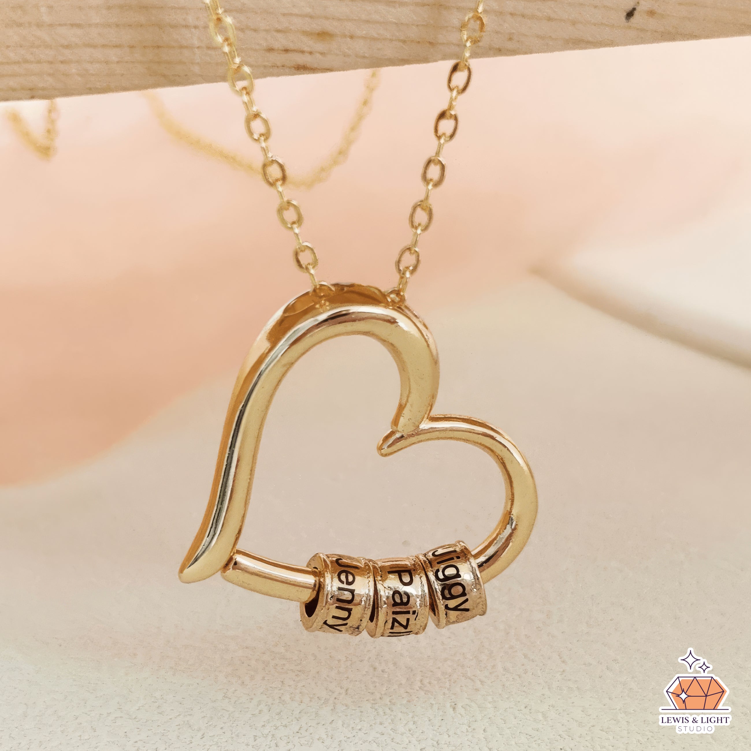 Personalized Heart Shaped Birthstone Necklace – Custom Engraved Family Love Jewelry