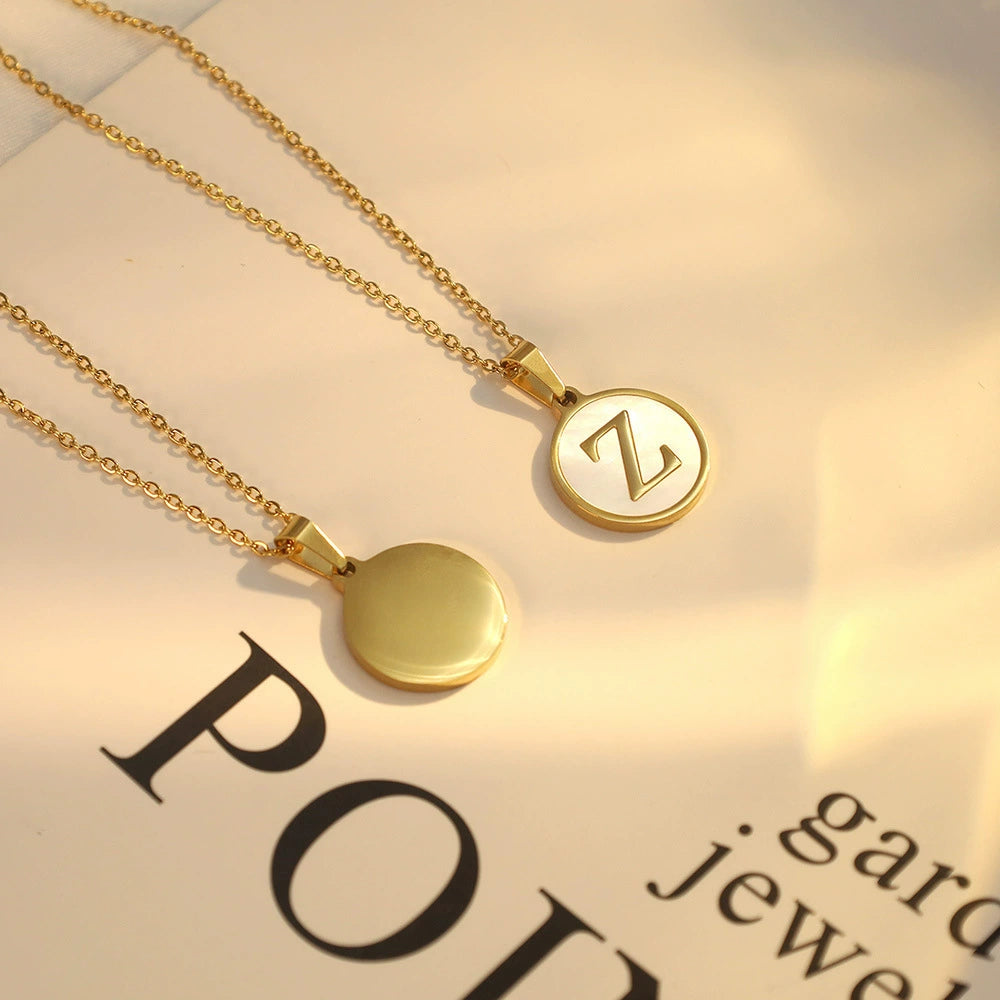Personalized Gold Enamel White Shell Initial Necklace