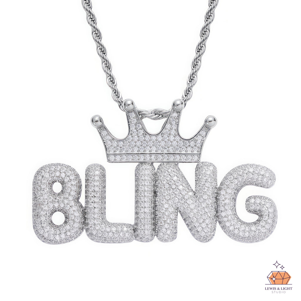 Halskette mit Strass-Buchstaben und Krone – Klobiger Anhänger im Urban-Hip-Hop-Stil