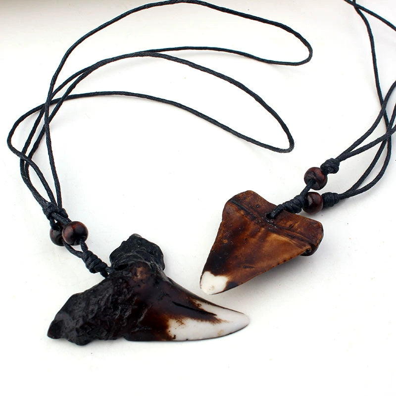 Shark Tooth Necklace | Moroccan Cuban Style Pagan Inca Witchcraft Wax Rope