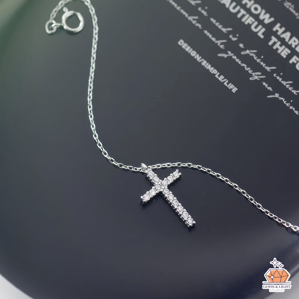 Minimalist Diamond Sterling Silver Cross Necklace