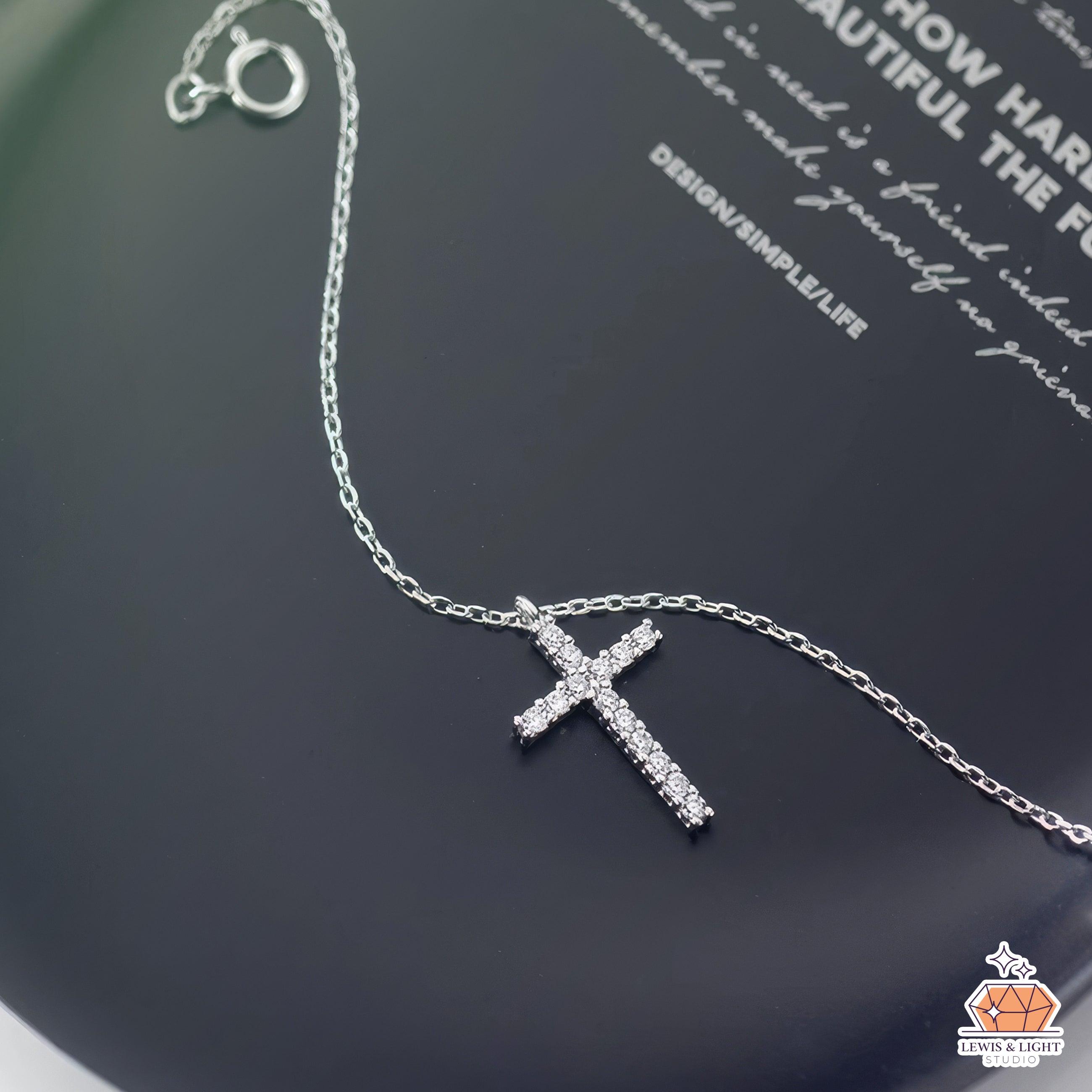 Minimalist Diamond Sterling Silver Cross Necklace