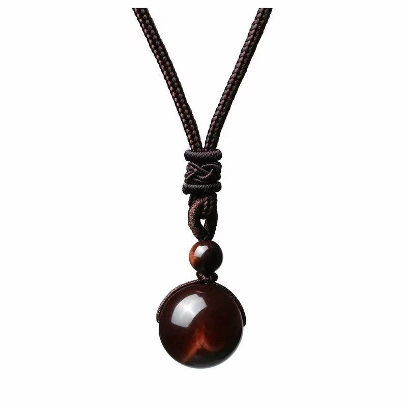 Red & Yellow Tiger Eye, Obsidian & Amethyst Healing Necklace – Natural Gemstone Protection & Calm Energy