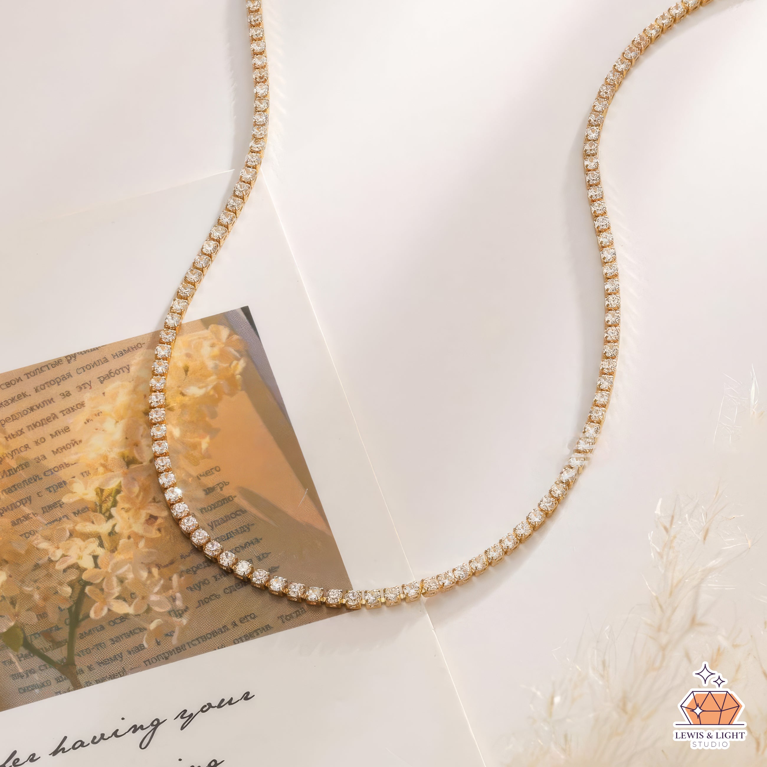 Zirconia Tennis Necklace – Classic Gold-Tone Sparkle