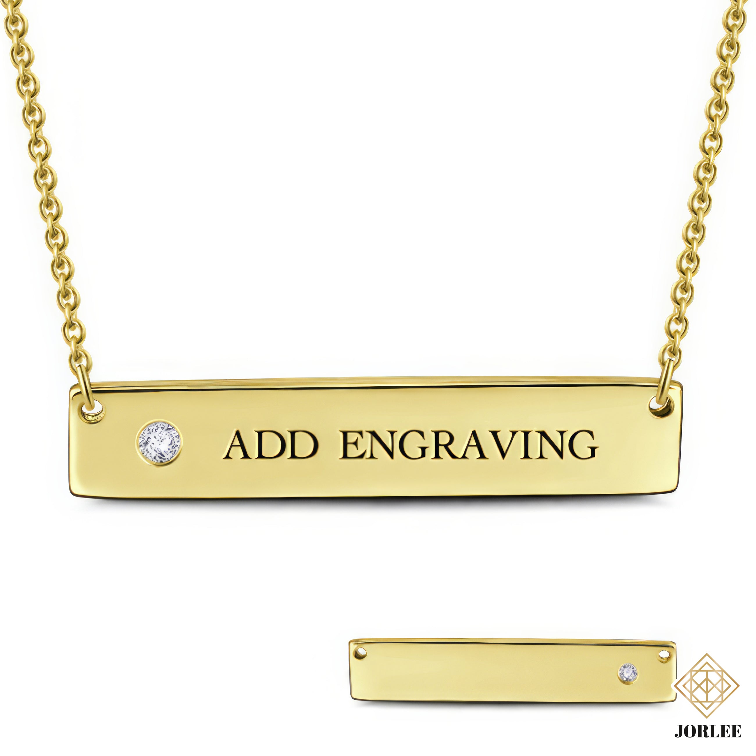 ID Nameplate Necklace in 925 Sterling Silver – Personalized Engraved Bar Necklace for Women