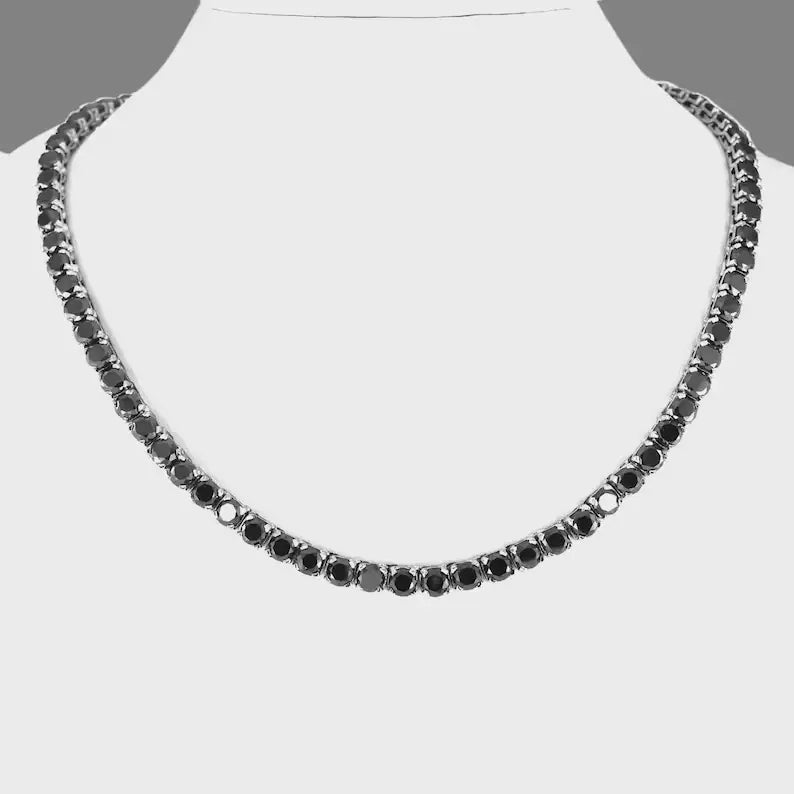 5mm Black Diamond Tennis Necklace – 925 Sterling Silver Iced Out Bling Chain with Spring Buckle | Hip Hop Jewelry