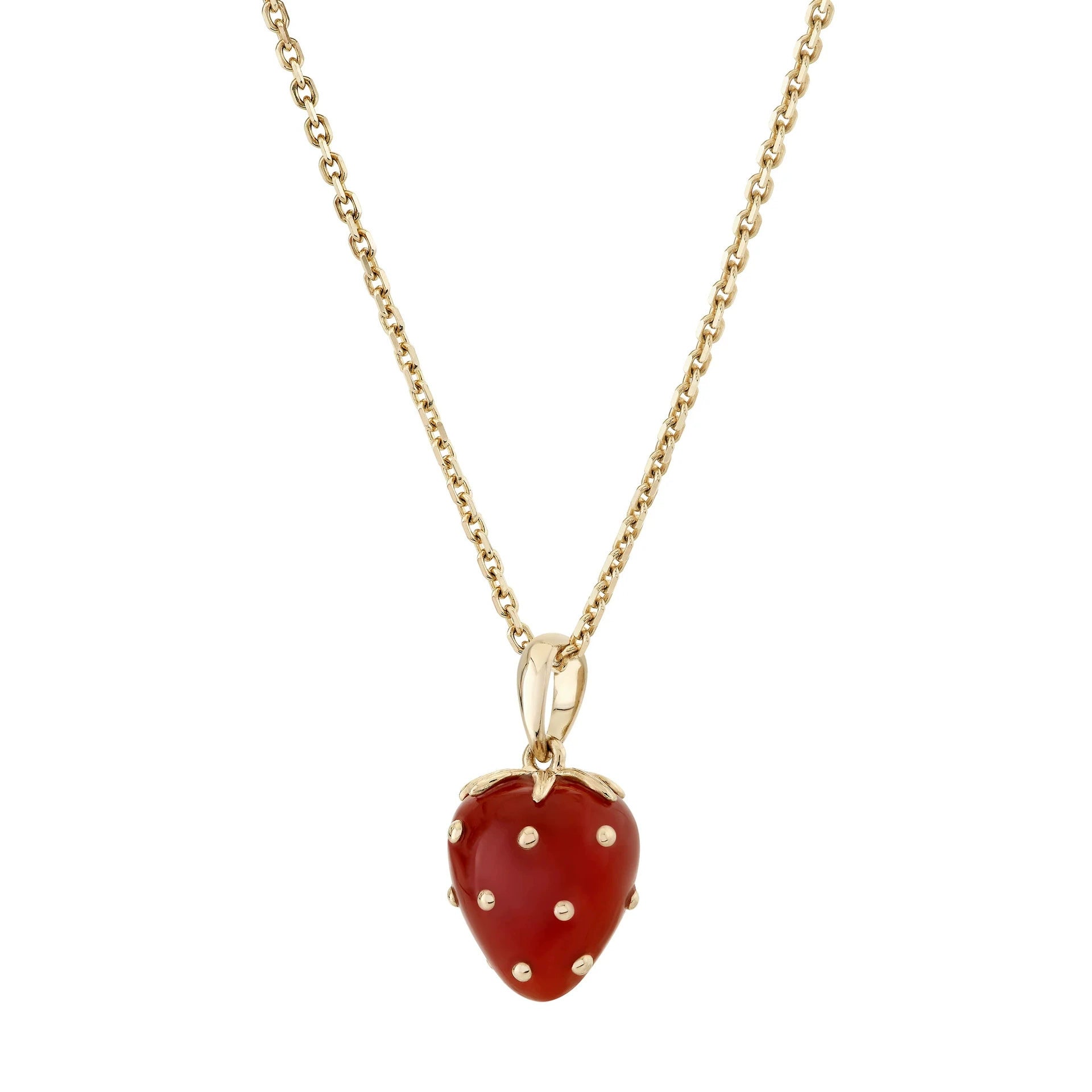 Petite Strawberry Agate Charm Necklace – Dainty Gold Fruit Pendant Jewelry