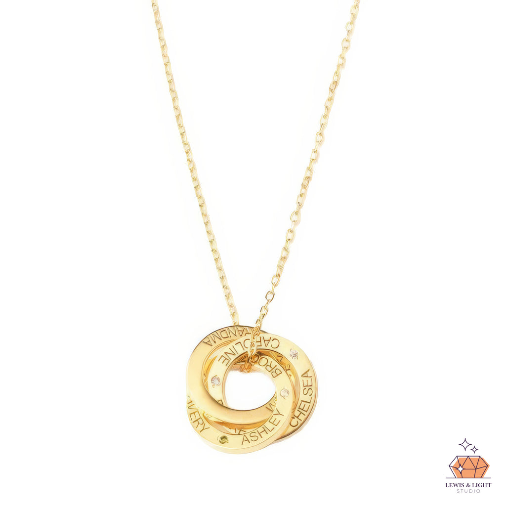 Personalized Interlocking Rings Necklace – Gold-Plated Family Keepsake