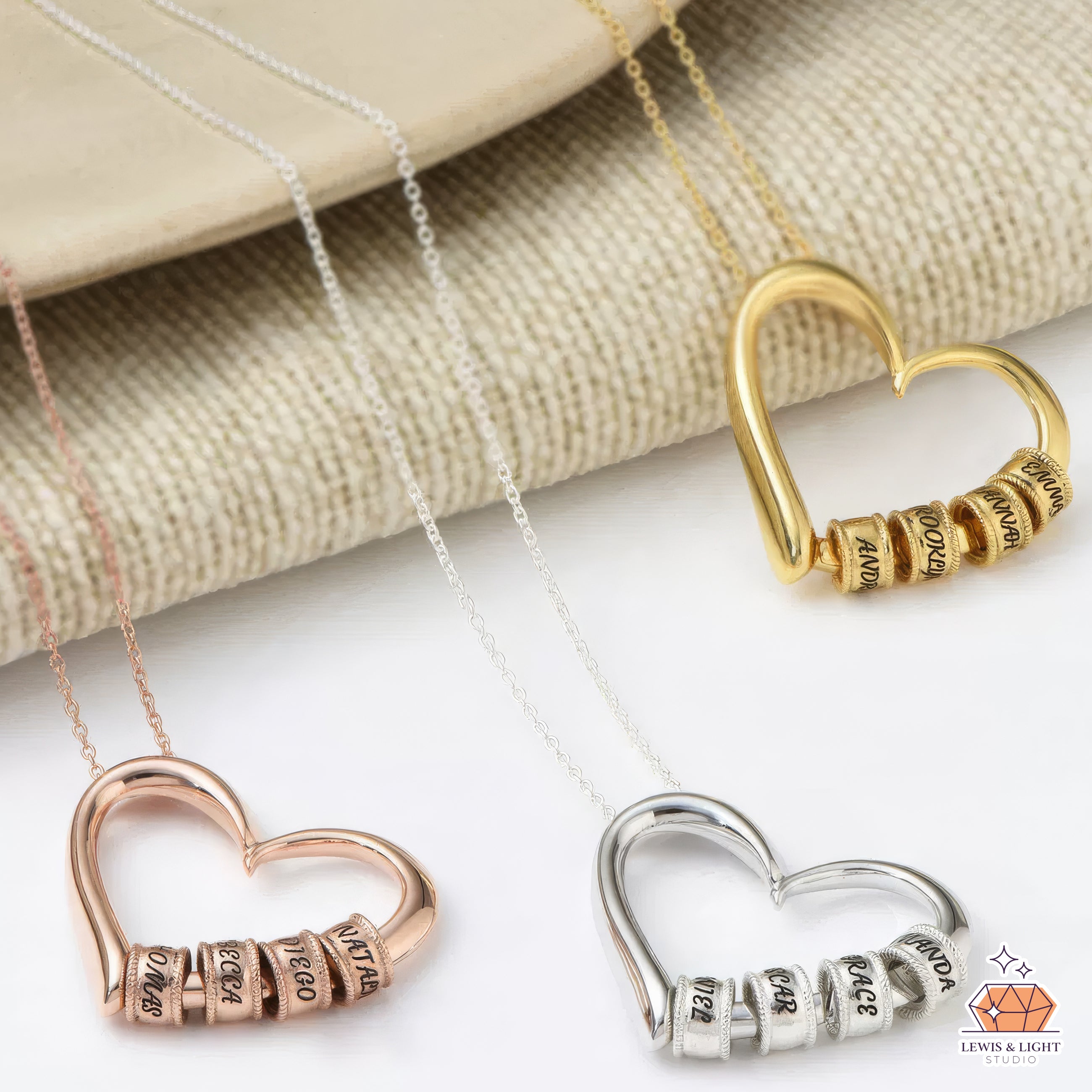 Personalized Heart Shaped Birthstone Necklace – Custom Engraved Family Love Jewelry