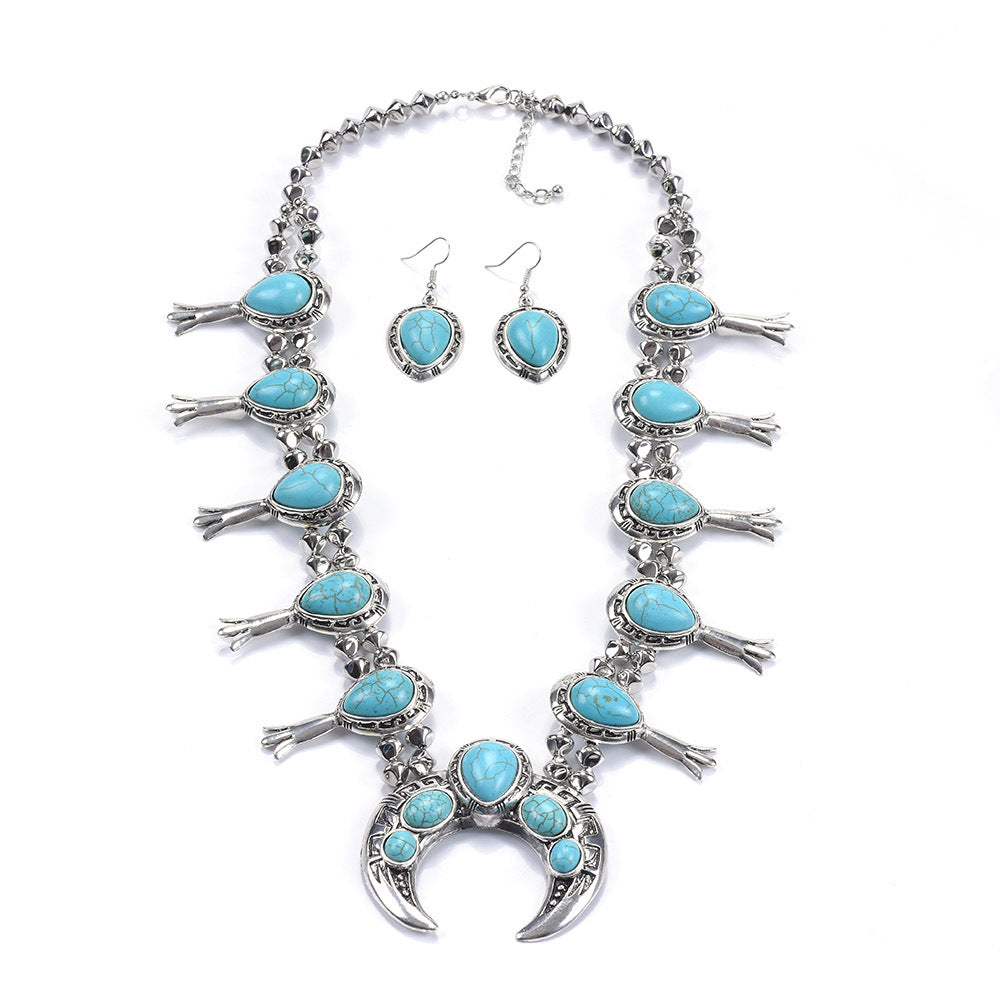 ARIS DESIGNER Faux Blue Turquoise Squash Blossom Necklace – Skelapparel Southwestern Navajo Pearl Set | Kingman Style