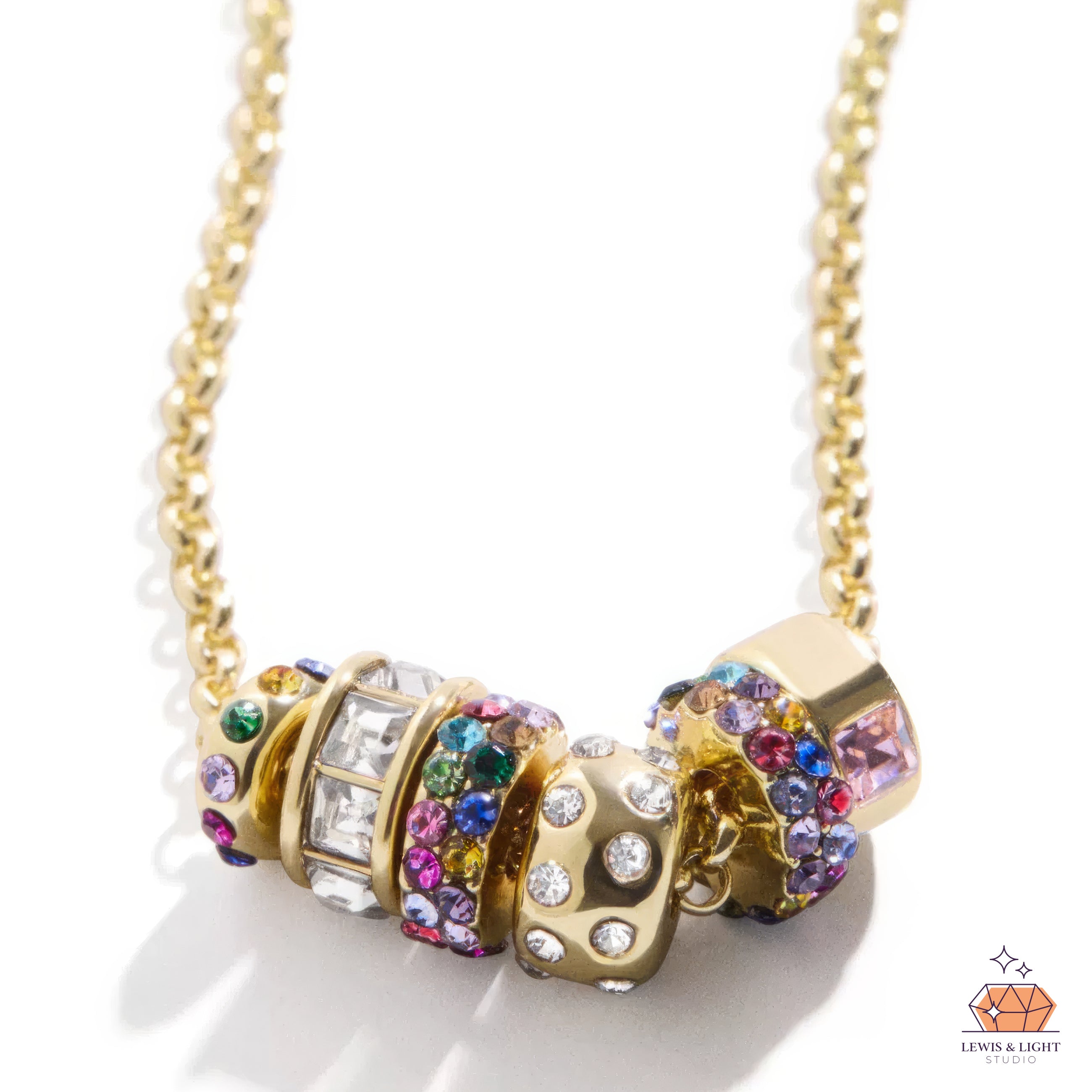 BaubleBar Renee Charm Necklace – Brass with Colorful Glass Stones
