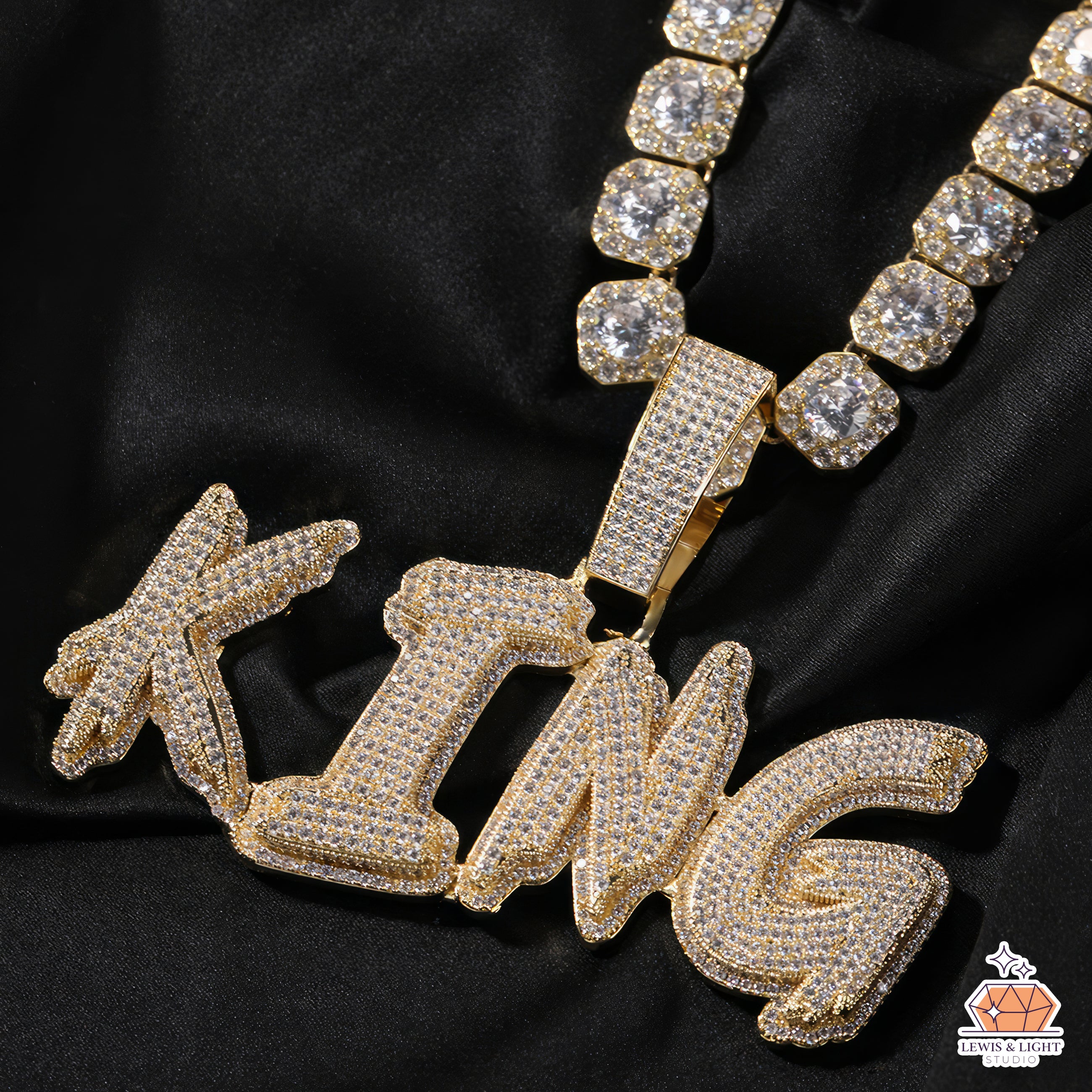 Iced Out KING Pendant Necklace – Chunky Urban Hip Hop Personalized Chain