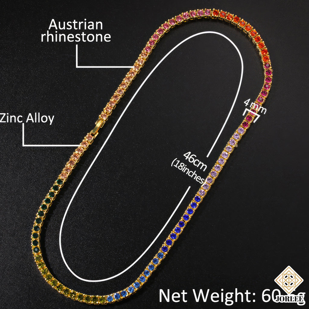 Rainbow Bling Necklace | Hip Hop Iced Out Chain | Colorful Rapper Jewelry