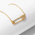 18K Gold Zirconia Safety Pin Charm Necklace – Minimalist Pavé Diamond Collector Necklace