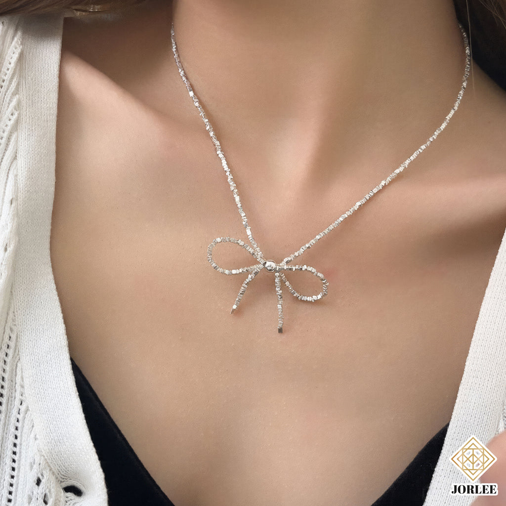 S925 Sterling Chopped Silver Snake Chain Collar | Elegant Luxury Ribbon Pendant | Dainty Fashion Jewelry for Women