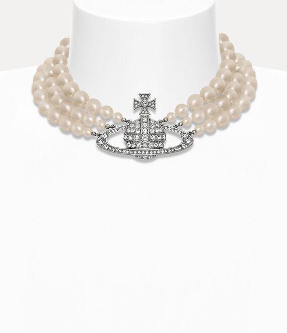 Vivienne Westwood Three Row Pearl Bas Relief Choker