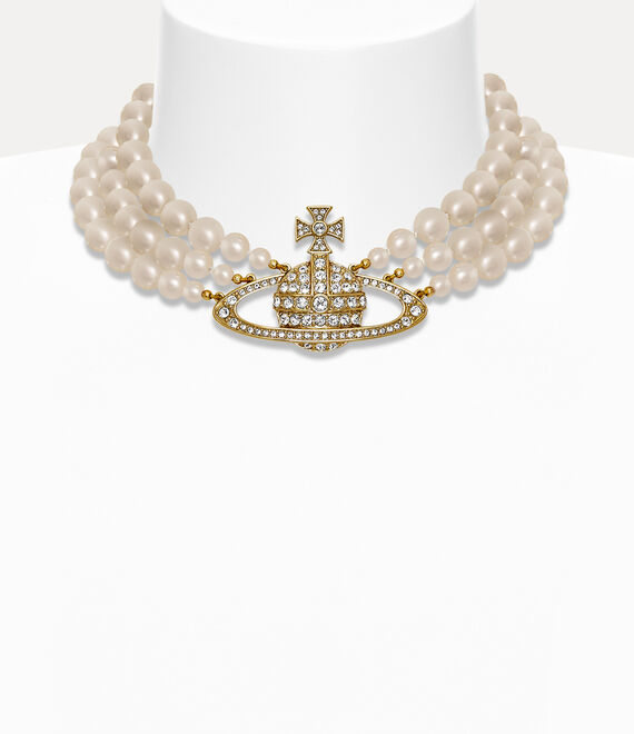 Vivienne Westwood Dreireihiger Perlen-Choker mit Basrelief 