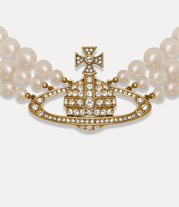 Vivienne Westwood Three Row Pearl Bas Relief Choker