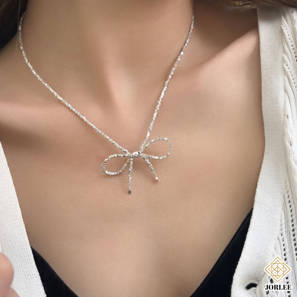 S925 Sterling Chopped Silver Snake Chain Collar | Elegant Luxury Ribbon Pendant | Dainty Fashion Jewelry for Women