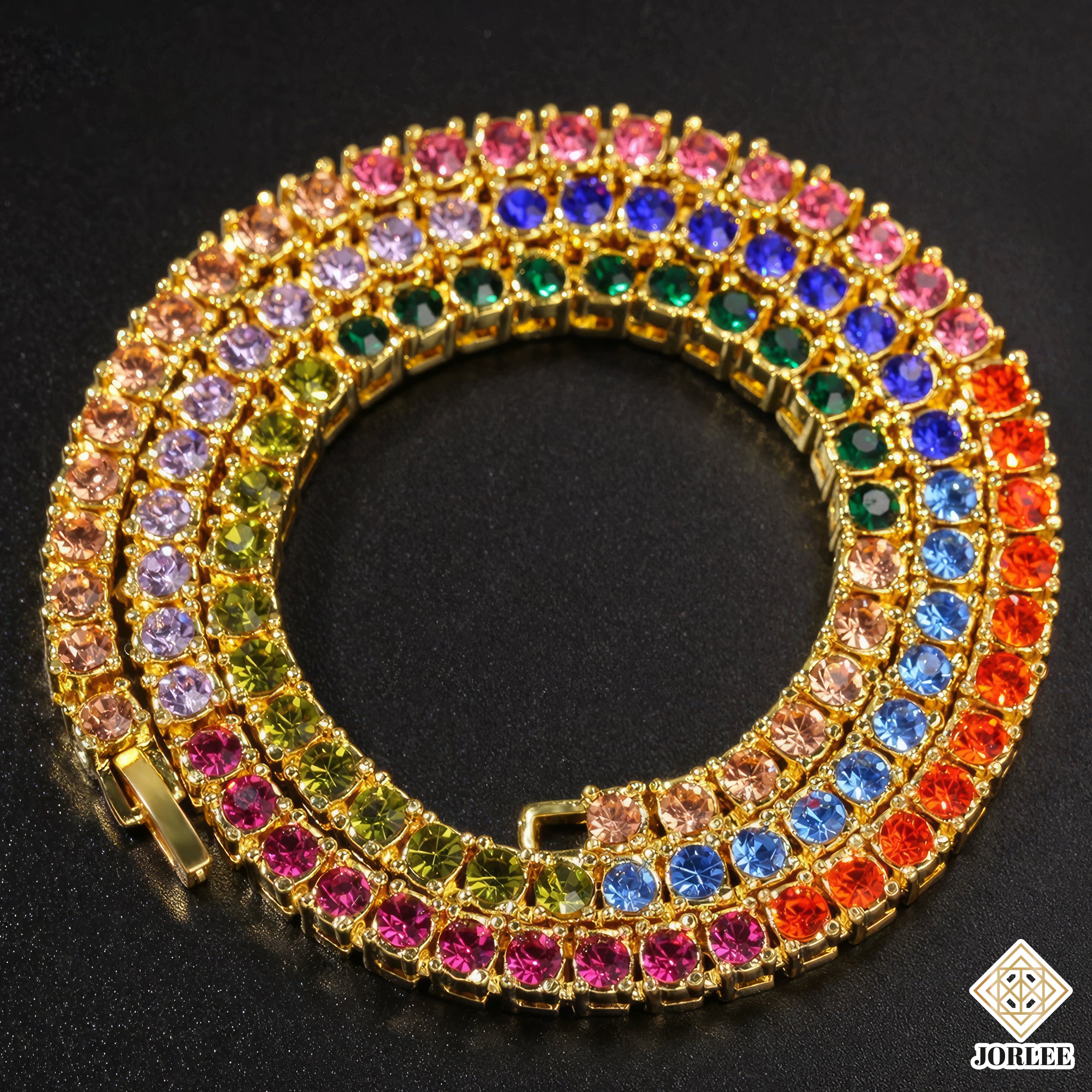 Rainbow Bling Necklace | Hip Hop Iced Out Chain | Colorful Rapper Jewelry