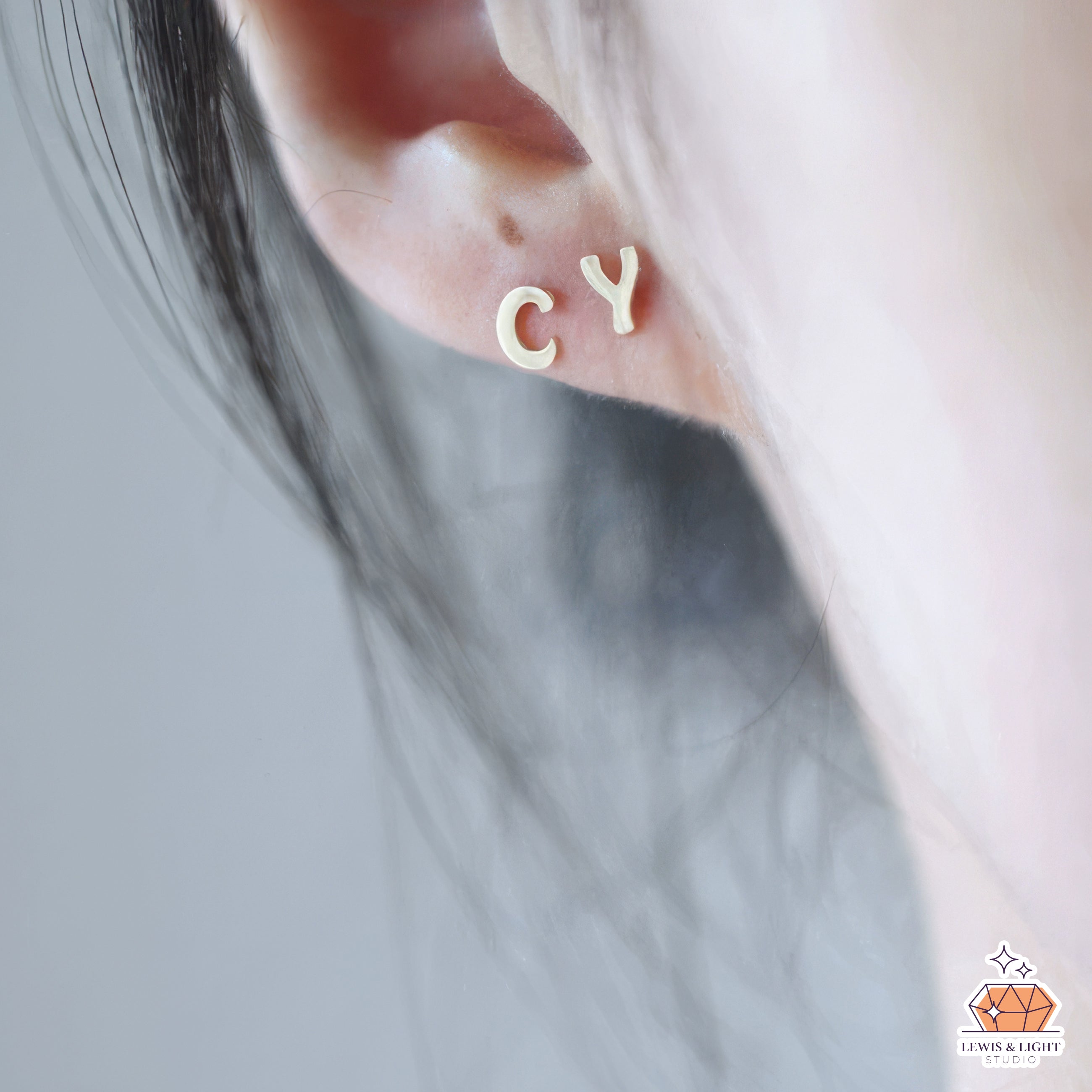 Personalized Initial Monogram Letter Earrings - Gold