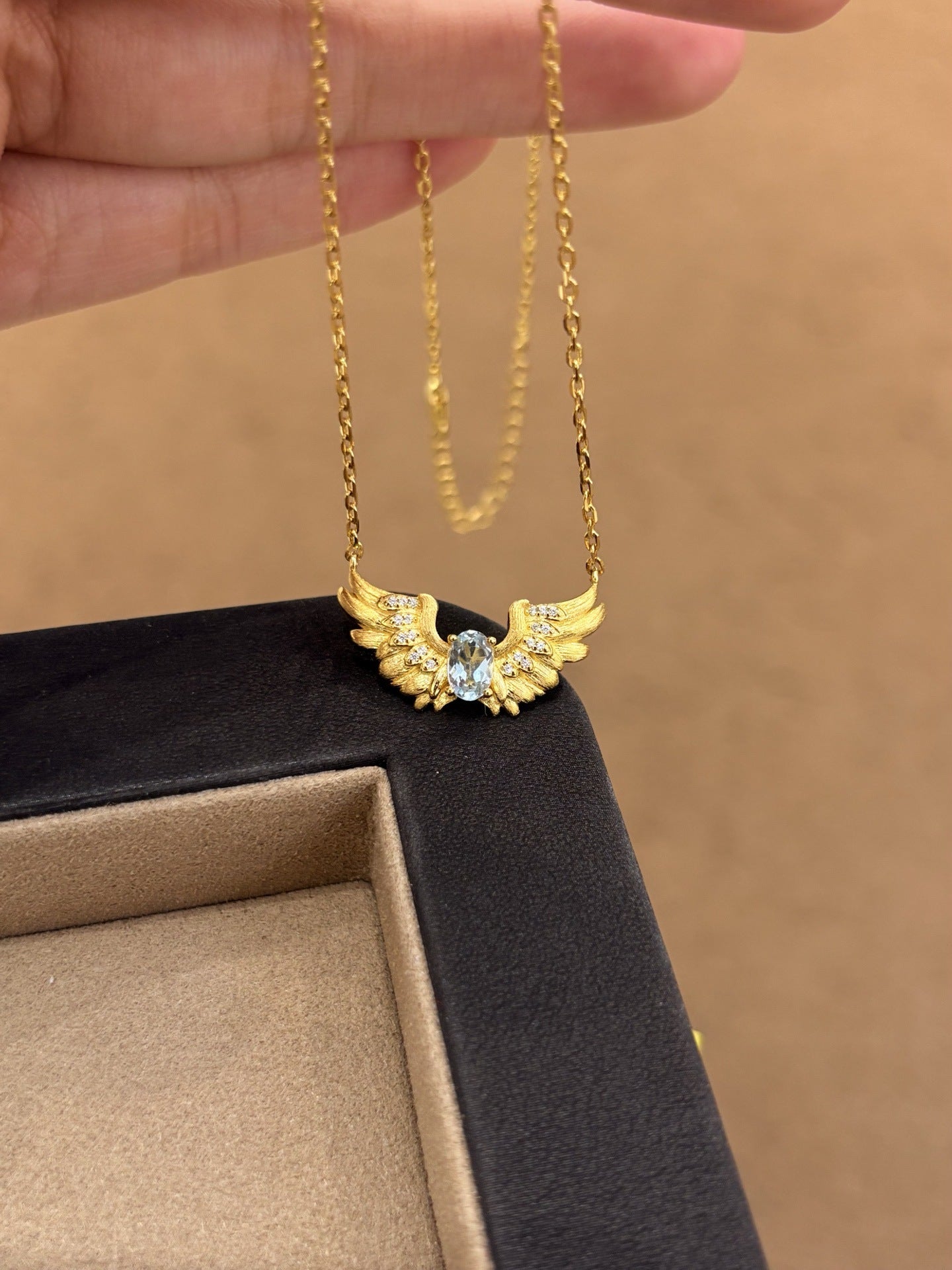Angel Wing Necklace – Natural Topaz Sterling Silver S925 18K Gold Plated