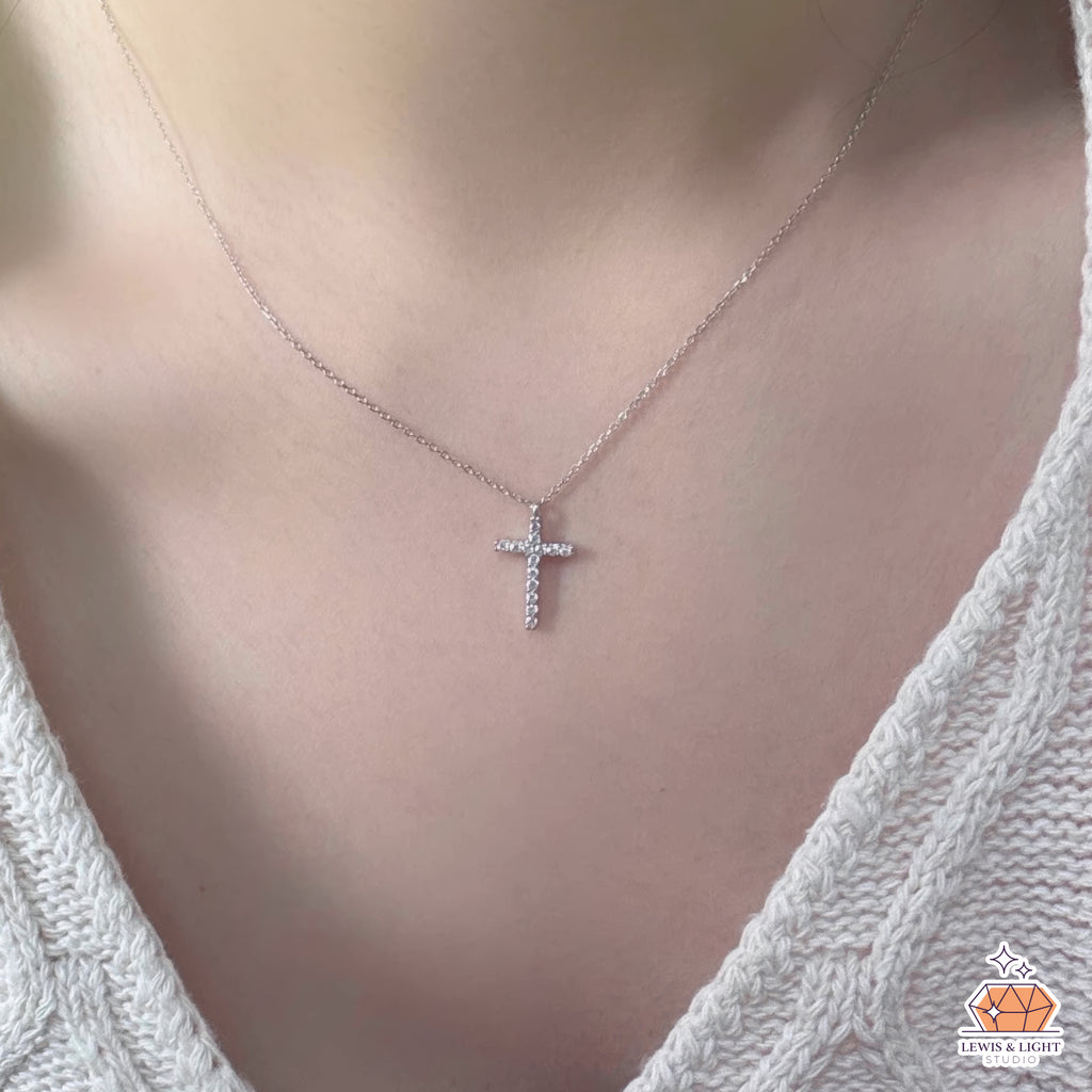 Minimalist Diamond Sterling Silver Cross Necklace