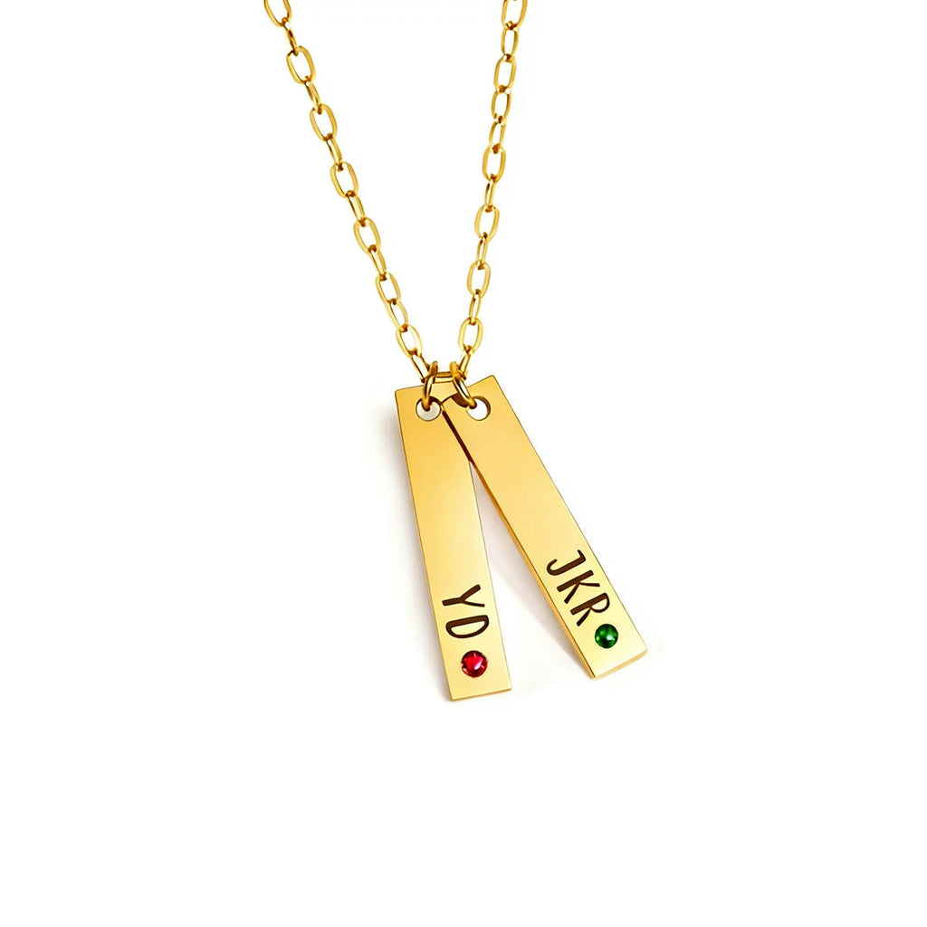 Personalized Vertical Bar Nameplate Necklace with Engraving & Birthstones