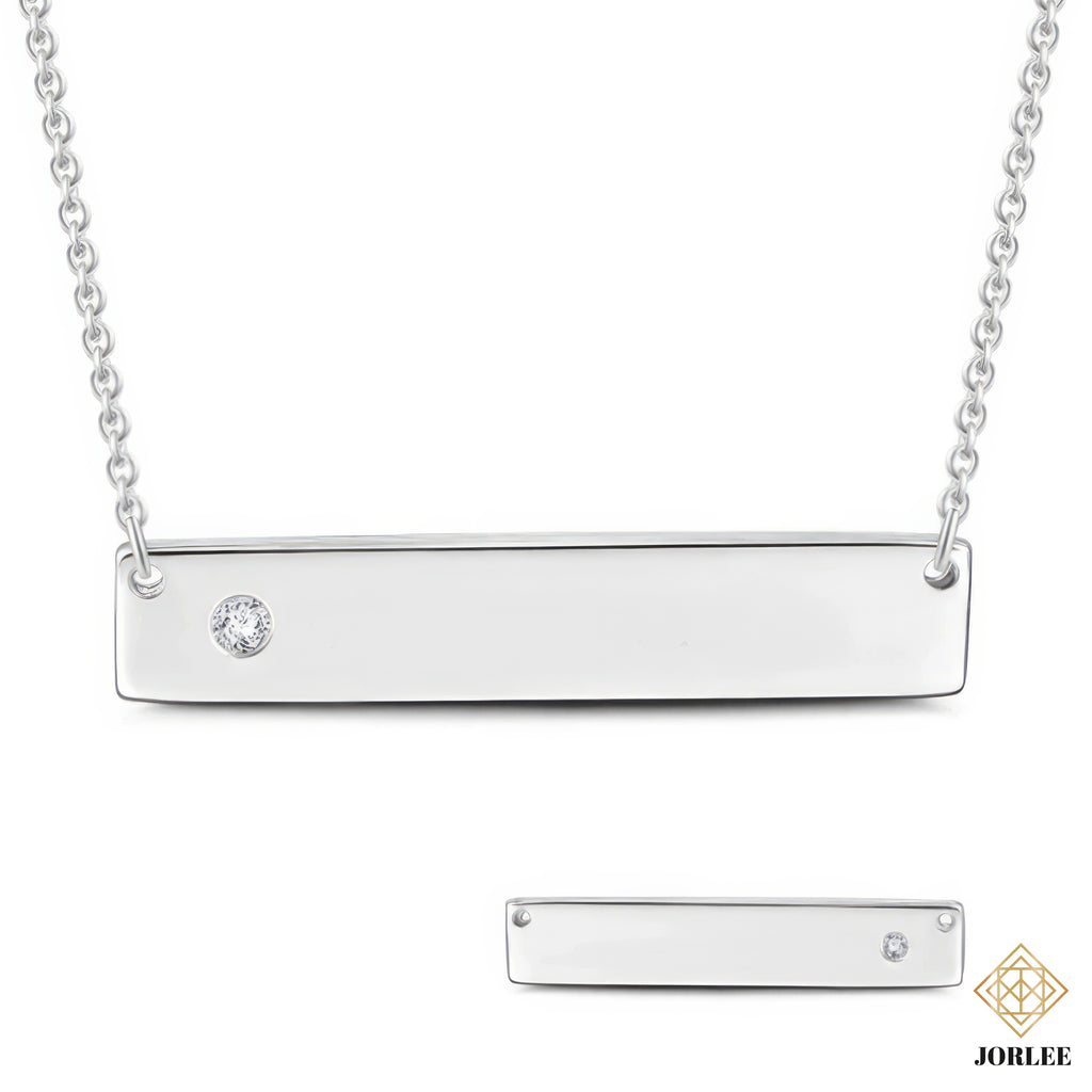ID Nameplate Necklace in 925 Sterling Silver – Personalized Engraved Bar Necklace for Women