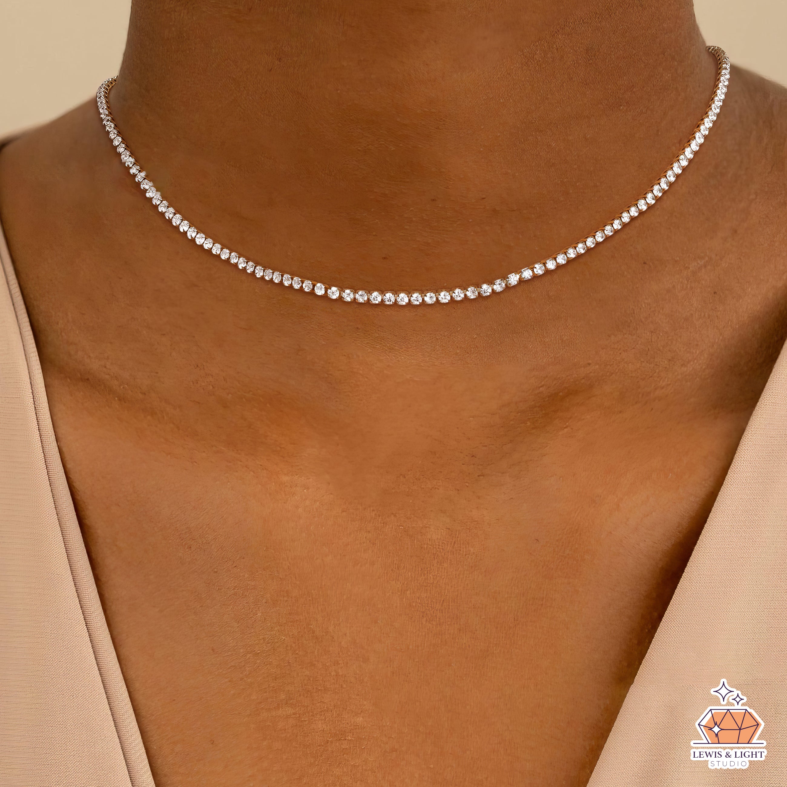 Zirconia Tennis Necklace – Classic Gold-Tone Sparkle